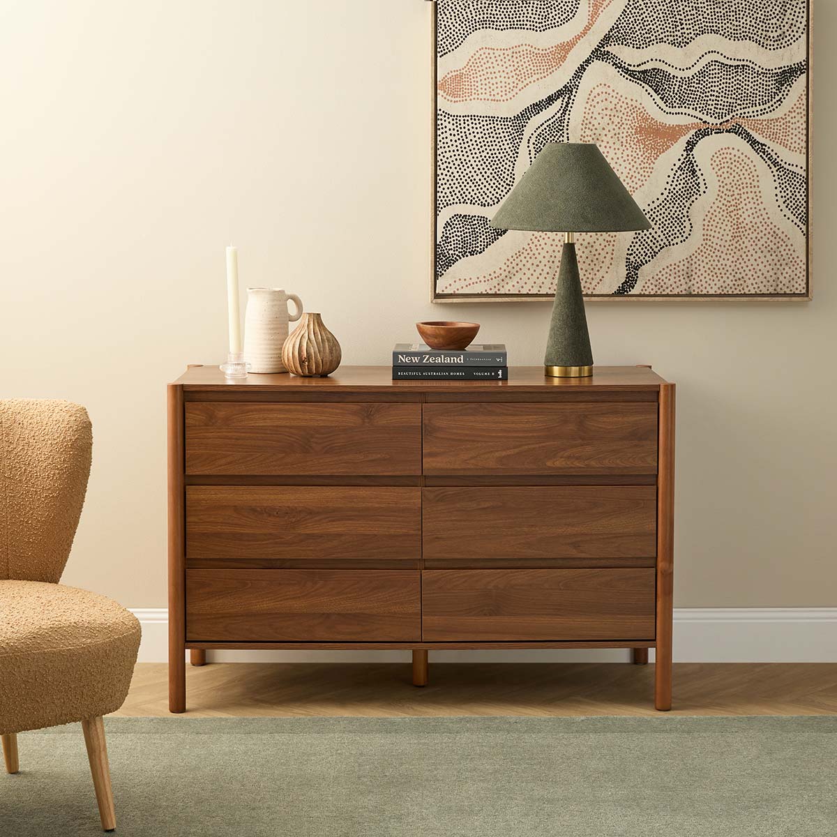 Nouveau Walnut 6-Drawer Dresser